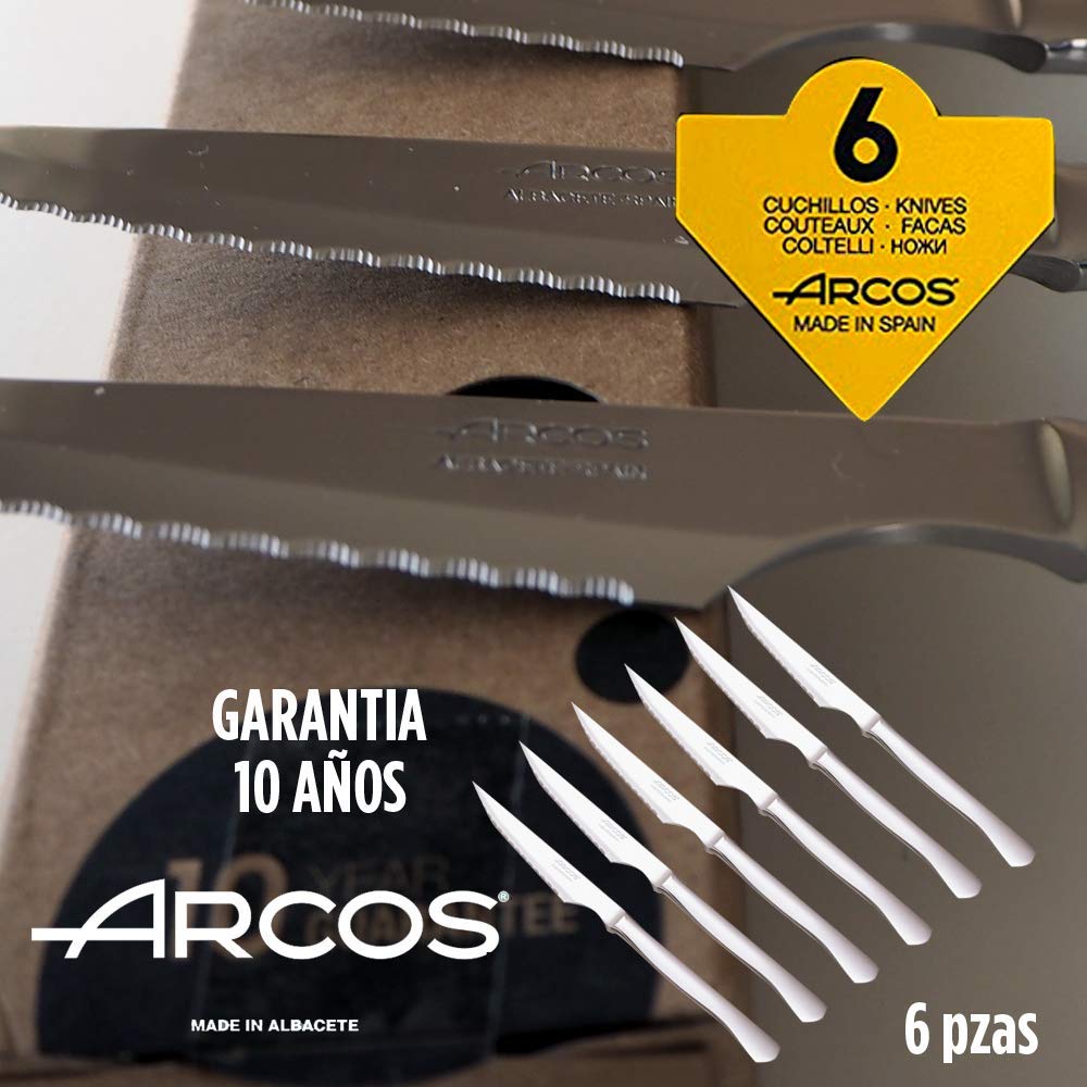 Arcos Meat Knife Set | 6 pieces | Steak knife Brand Arcos | Stainless steel cutlery | Blade 110 mm | Monoblock handle | Dishwasher safe | environmentally friendly packaging