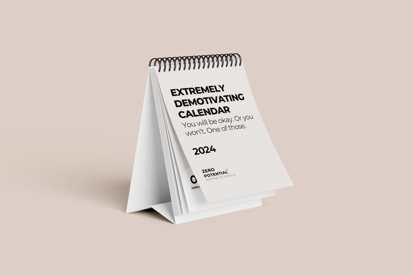 Demotivating desk calendar for 2024 with monthly English quotes (Beige-English, A6)