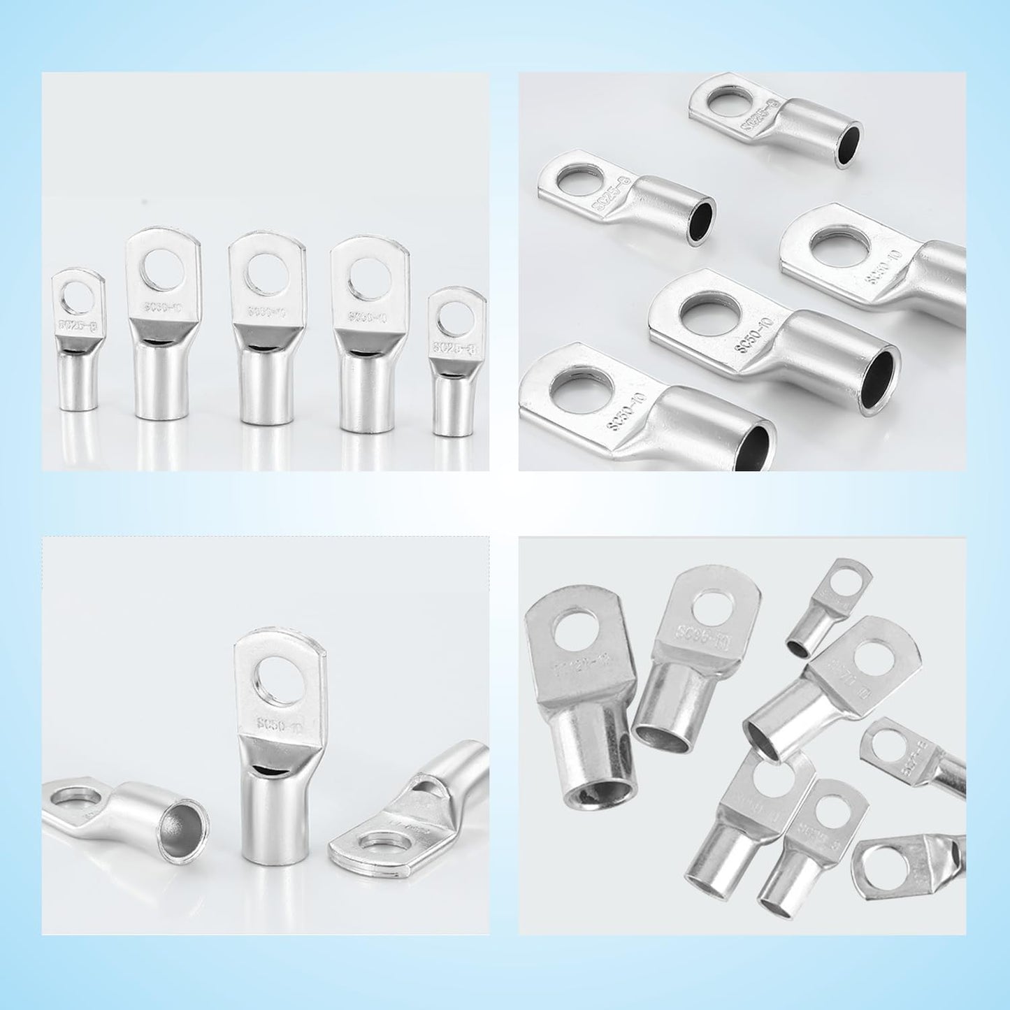 10 pieces Cable Lug 50mm² Tubular Cable Lug M10 Ring Cable Lug Thickened Copper Non-insulated SC Cable Lugs
