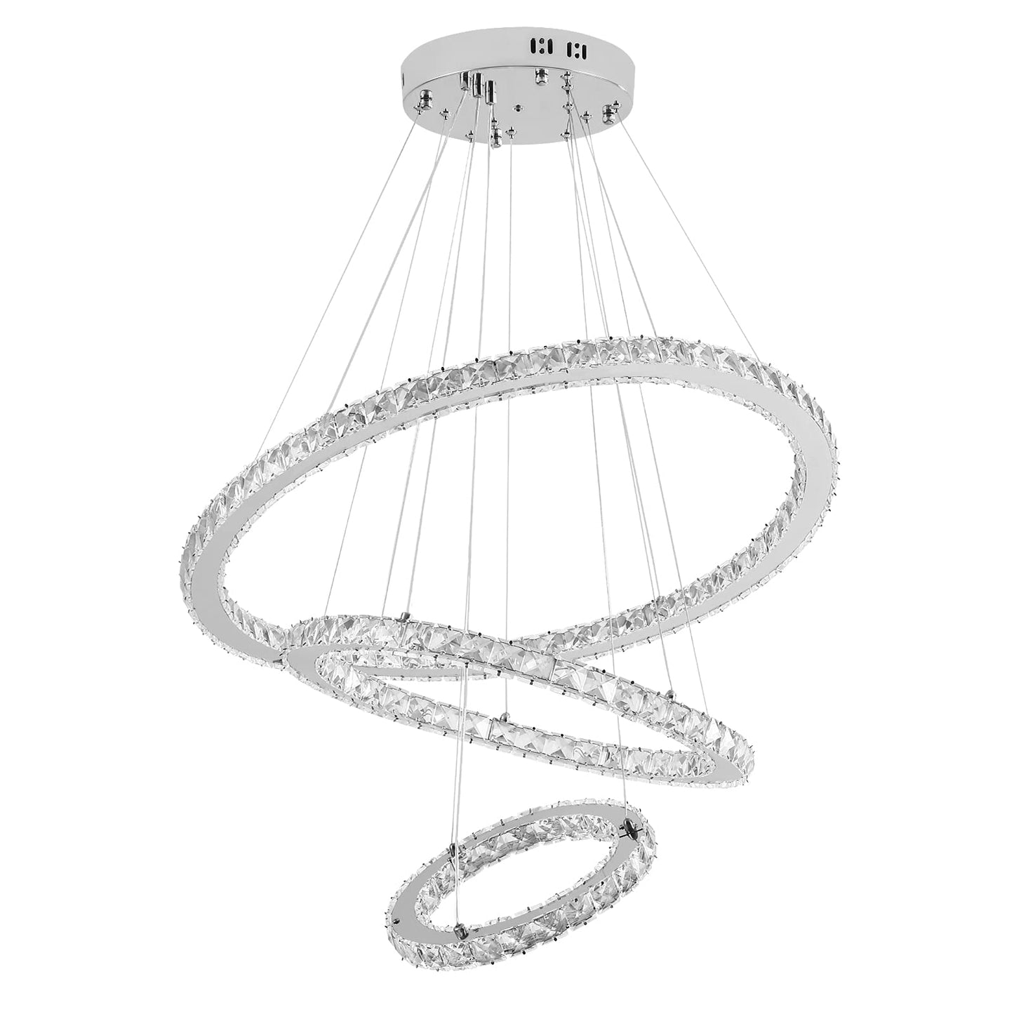 ATUM 72W Modern Crystal LED 3 Ring Design, Creative Chandelier Hanging Light for Bedroom Living Room Dining Room (Cool White, 72W)