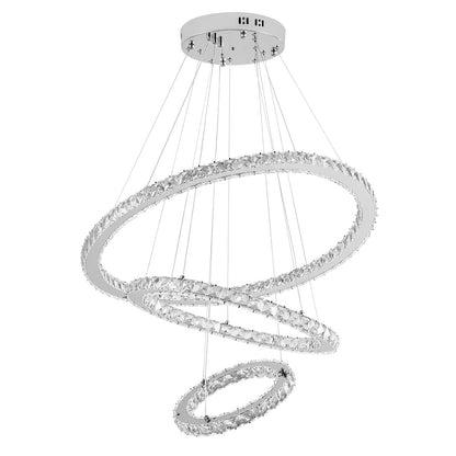 ATUM 72W Modern Crystal LED 3 Ring Design, Creative Chandelier Hanging Light for Bedroom Living Room Dining Room (Cool White, 72W)