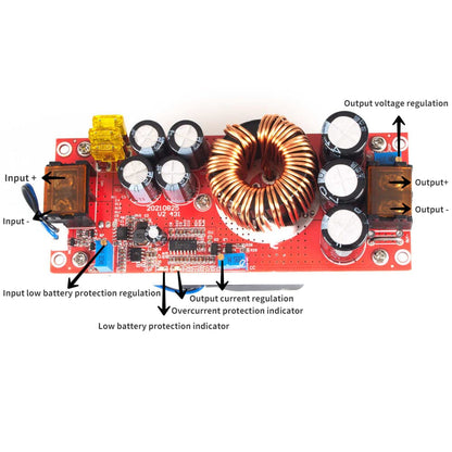 ANGEEK 1500W 30A Boost Power Module DC-DC Boost Converter 10-60V to 12-90V Adjustable Module with Fan