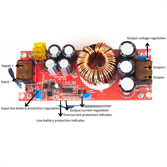 ANGEEK 1500W 30A Boost Power Module DC-DC Boost Converter 10-60V to 12-90V Adjustable Module with Fan