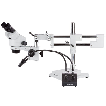 AmScope LED-11CR high-power LED dual-illuminator with gooseneck and ring light.