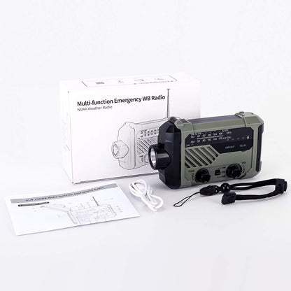 LAMA Solar Radio AM/FM crank radio emergency radio 2000mAh power bank USB rechargeable with hand crank dynamo LED lamp reading light SOS alarm for outdoor hiking camping survival travel emergency army green