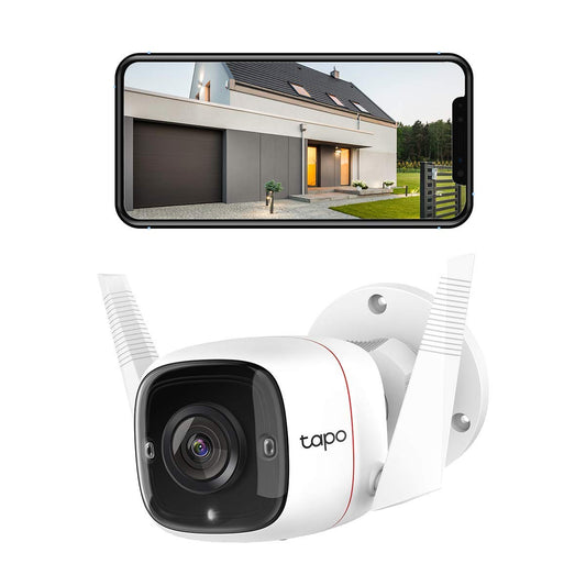 Tapo TP-Link C310 Outdoor Surveillance Camera, WiFi IP Camera, 3MP High Resolution, 30m Night Vision, Motion Detection, IP66 Waterproof, Alarm Notification, Two-Way Audio, Supports Alexa & Google Assistant.