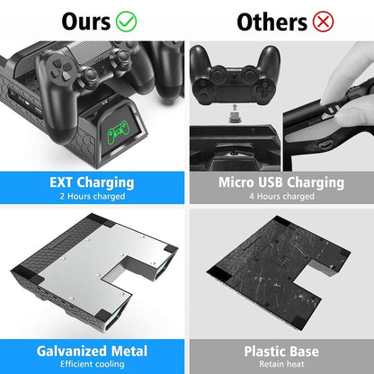 OIVO PS4 stand, PS4 fan, PS4 cooler with PS4 controller charging station for PlayStation 4/PS4 Pro/Slim, PS4 holder with PS4 charging dock, PS4 stand PS4 fan cooler with 12 game storage