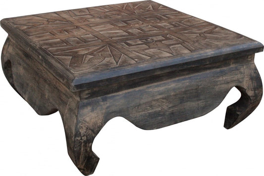GURU SHOP Opium table, coffee table, side table, carved, brown, size: 60x60 cm.