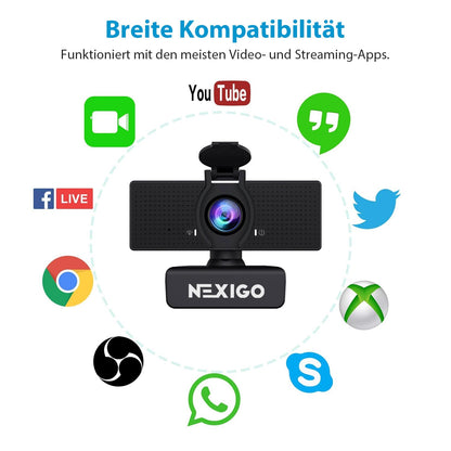NexiGo N60 1080P Webcam, HD webcam with microphone, software control, and privacy cover. USB computer camera, 110° field of view, plug-and-play for Zoom/Skype/Teams, conference calls, and video calls.