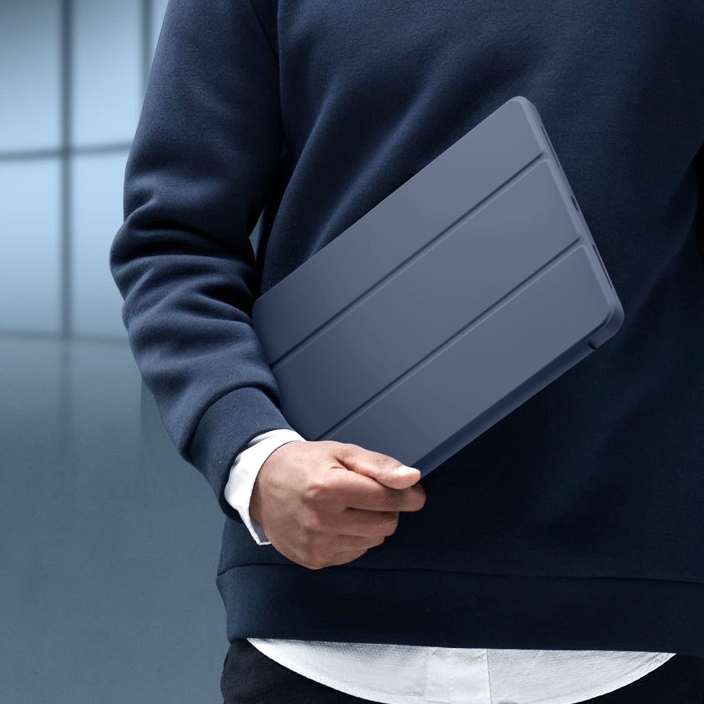 Vobafe case compatible with iPad Pro 12.9 6/5/4/3 generation, TPU flexible back with pencil holder for iPad Pro 12.9 2022/2021/2020/2018, supports Pencil 2 charging, blue gray.