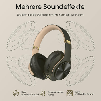 DOQAUS Bluetooth Over Ear Headphones, Up to 90 Hrs Wireless Headphones with 3 EQ Modes, HiFi Stereo Foldable Headset with Mic, soft Earpads for Travel/Office/Phone/PC/Laptops-Green