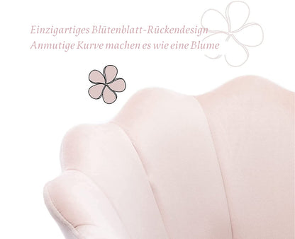 Wahson velvet swivel chair, height-adjustable, armless, with gold base, desk chair for bedroom/vanity, light pink, velvet.