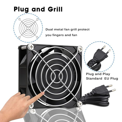GDSTIME Fan 230V 80mm PC Fan 230V 80mm Dual Ball Bearing Mini fan 220v 80x80x25 AC Axial Fan 220v for PC server cabinet RV fridge inverter cooling ventilation exhaust