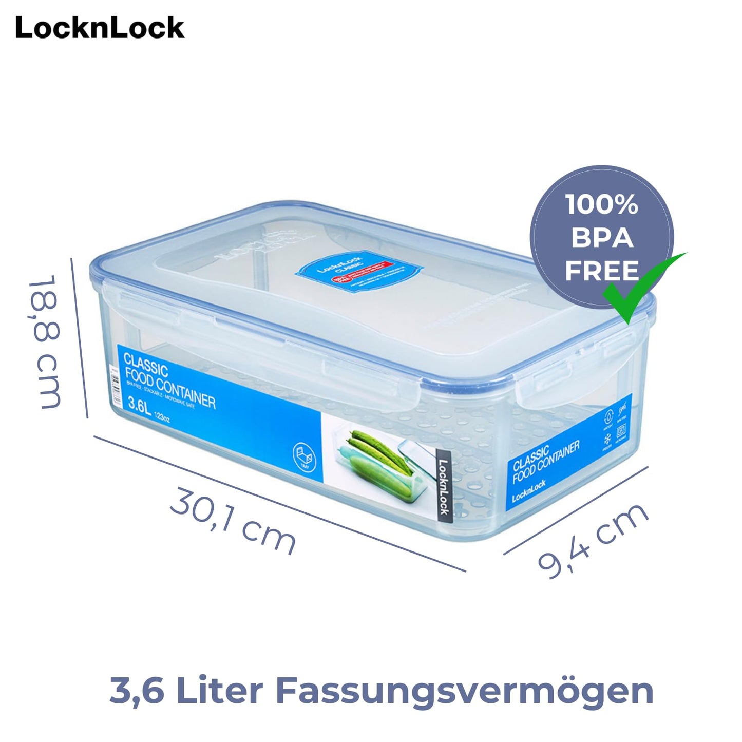 LocknLock PP Classic storage container with drainage grid | 3.6L | 30.1 x 18.8 x 9.4 cm | 100% airtight and watertight | Freezer & refrigerator organizer | Dishwasher & microwave safe.