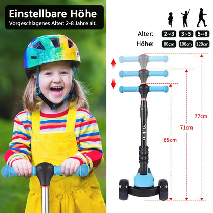 YOLEO 3-in-1 Kids Scooter with Removable Seat, LED Big Wheels, Adjustable Handlebar for Toddlers Boys Girls from 2 Years (Blue)