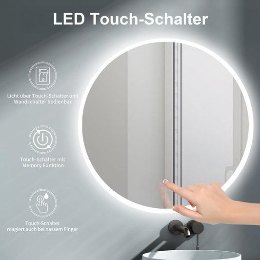 ApeJoy 80cm round bathroom mirror with LED lighting, wall mirror with touch switch light change 2700-6500K warm white-cool white-neutral memory function [Energy Class F]