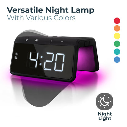 Caliber Digital Alarm Clock with light, dimmable display, dual alarm & quick charge docking station, for kids & deep sleepers, loud alarm, digital clock