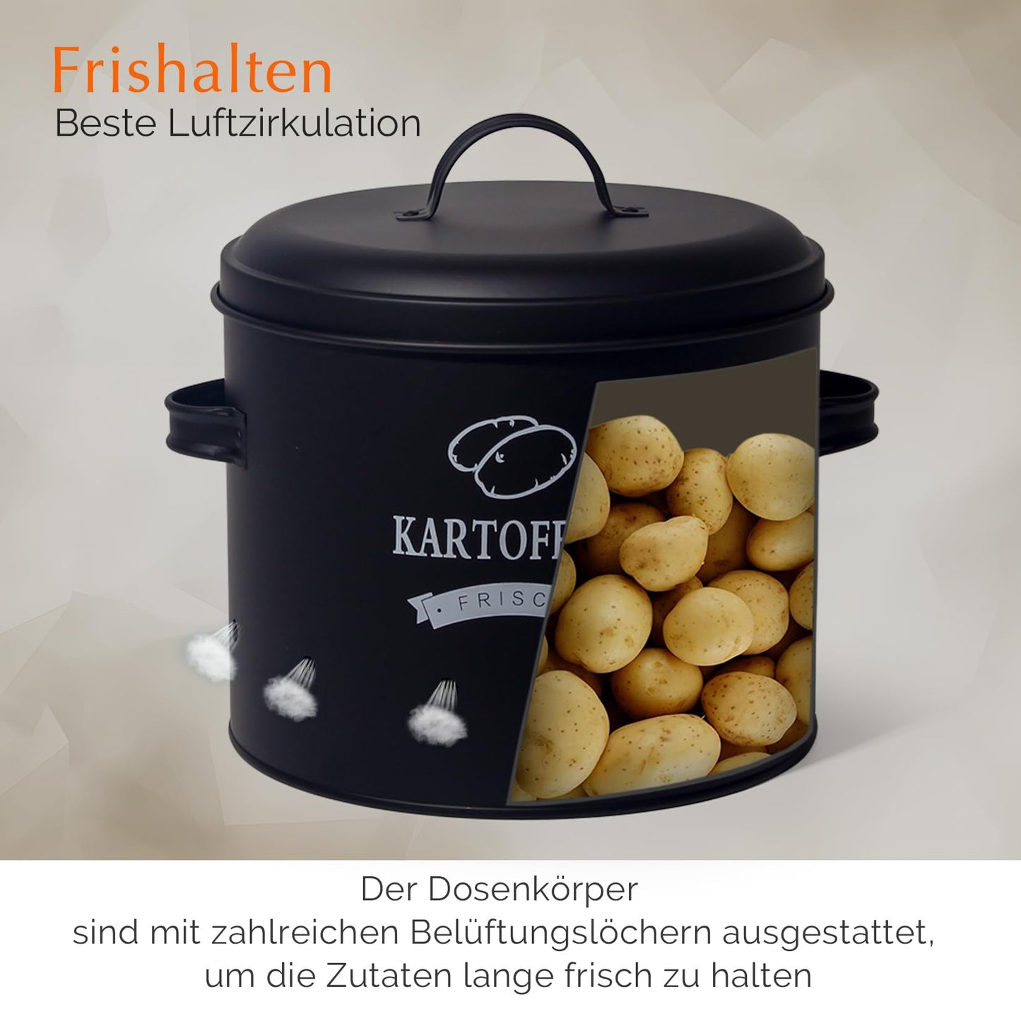 Theo&Cleo Potato Storage Set, Potato Pot in Retro Design Onion Pot, Large metal storage container, Kitchen storage, Can store potatoes for a long time (Black Set)