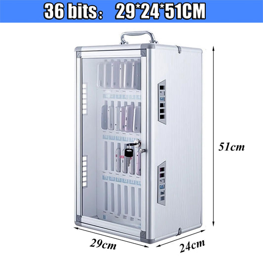 Mobile secure school mobile box 12/24/36/48/60 bits Mobile safe lockers Transparent door storage cabinets Suitable Suitable for school factory management (Silver color, 36 bits)