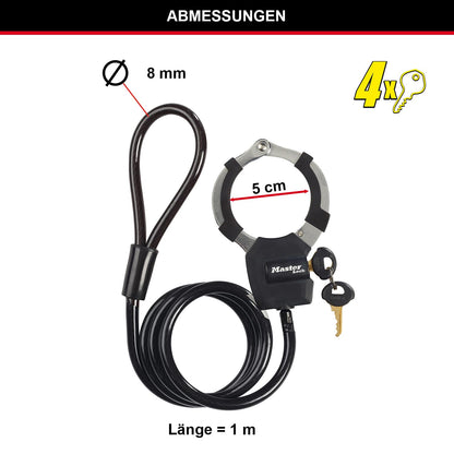 Master Lock Cable Lock with Key, 1m, Ideal for Scooters, Bikes, Strollers, Sports Equipment