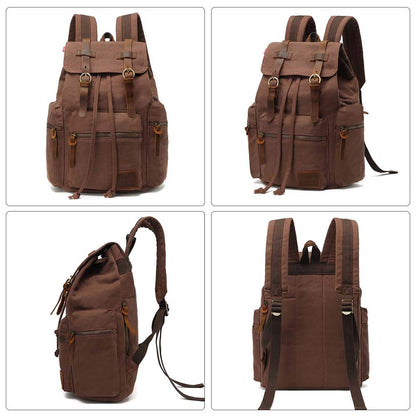 AUGUR Retro Canvas Backpack, Vintage Style Backpack for 15-17 Inch Laptop, School Backpack, Travel Bag, Leather Backpack, Waterproof (Large Coffee)