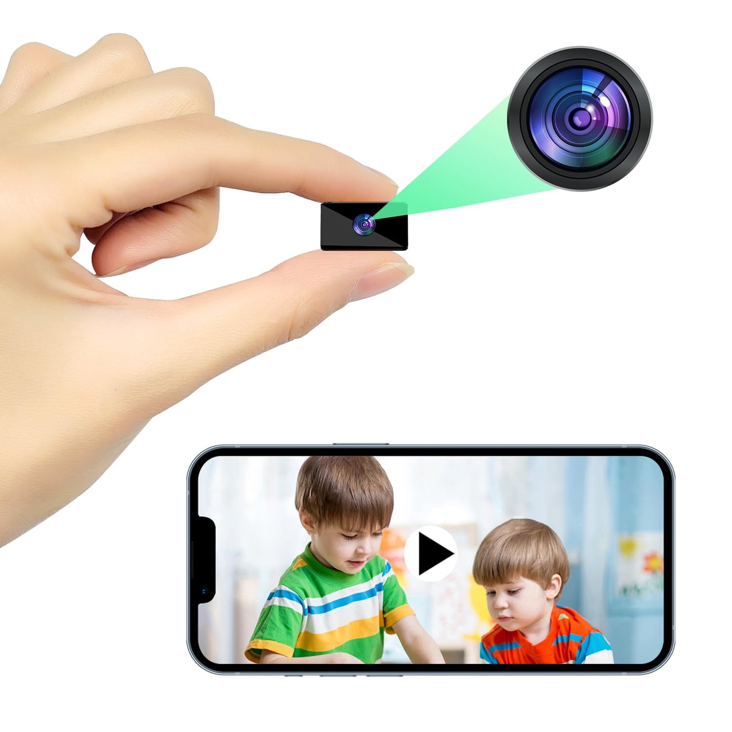 Mini camera, 1080P full HD WiFi camera, 140° wide angle WiFi camera live transmission mobile app, battery-powered WiFi connectivity with motion detection for home office repository.