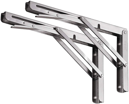 YUMORE Folding Shelf Bracket Heavy Duty 350mm, YUMORE Folding Shelf Brackets Stainless Steel Folding Shelf Supports Wall Table Brackets Folding Hinge for Benches Shelves Wall Mount, Space Saving, Capacity 330 lb [2PACK]