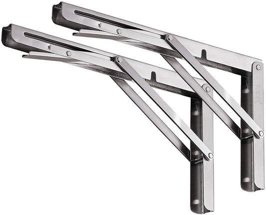 YUMORE Folding Shelf Bracket Heavy Duty 350mm, YUMORE Folding Shelf Brackets Stainless Steel Folding Shelf Supports Wall Table Brackets Folding Hinge for Benches Shelves Wall Mount, Space Saving, Capacity 330 lb [2PACK]