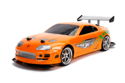 Jada Toys 9330753314R03 Fast & Furious RC Car, Drift 1995 Toyota Supra, Turbo, Drift function, 4-wheel drive, Remote Control Car, 2-channel radio control, USB charging function, 1:10 scale, orange
