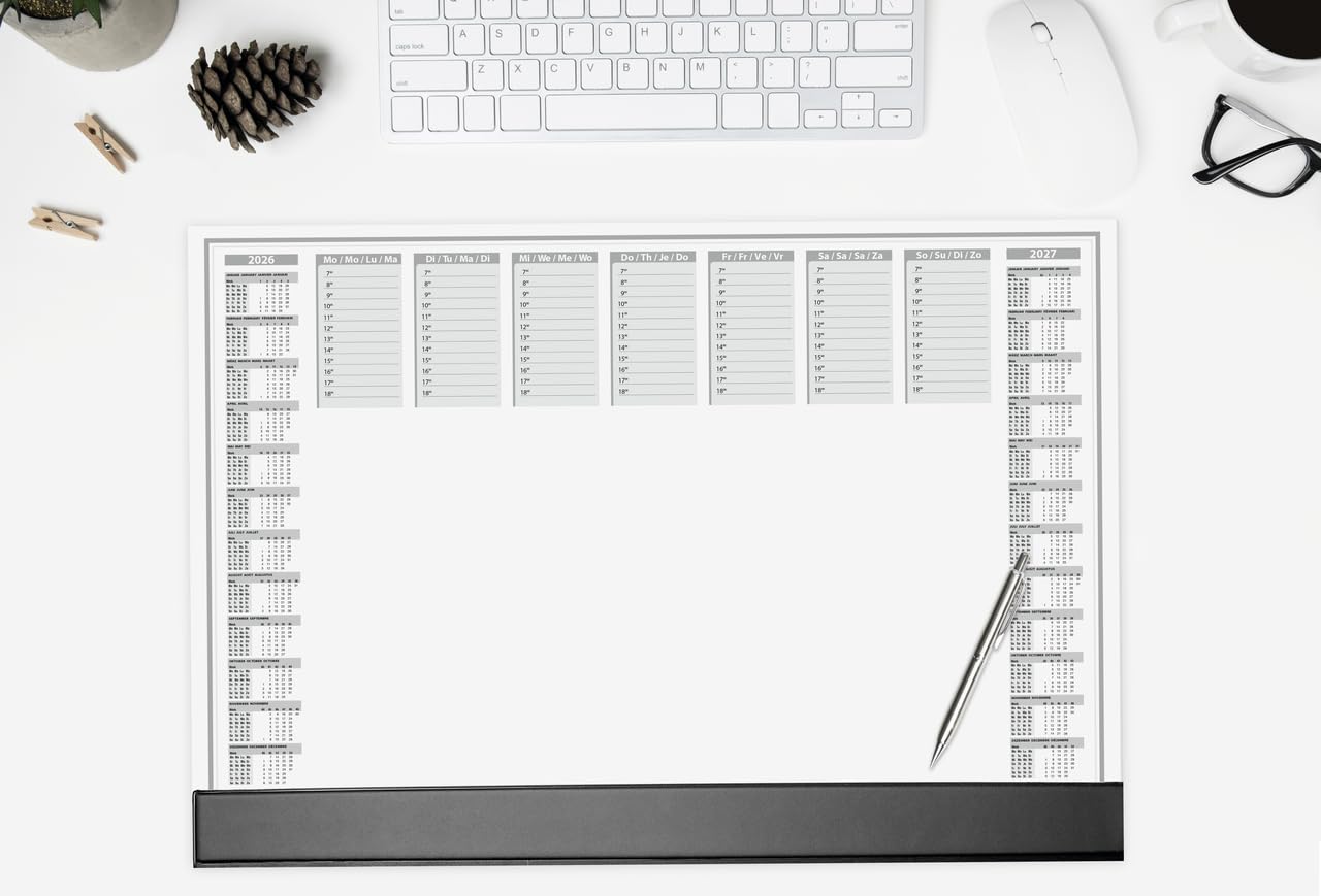 SIGEL H6365 Paper Desk Pad with protective strip, A2 size, pack of 5, calendar 2026-2027, 40 sheets, made of sustainable paper.