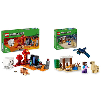 LEGO Minecraft Ambush at the Nether Portal, gaming toy in the Nether & Minecraft Steve's Desert Expedition, set for boys and girls based on the video game.