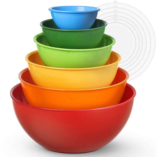 Greentainer salad bowl set with lid, 12-piece plastic mixing bowl set, Stackable mixing bowls with lids for kitchen, Large bowl for baking, Mixing bowls ideal for mixing and serving.