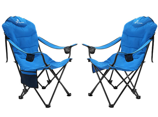 Sportneer Folding Camping Chair: Foldable camping chair up to 160 kg with 3 adjustable angles, backrest, headrest, and carrying bag. Blue, 2-pack.