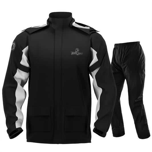 IRON JIA's men's motorcycle rain suit waterproof windproof breathable reflective with hood with zipper high-quality outdoor raincoat-black-L
