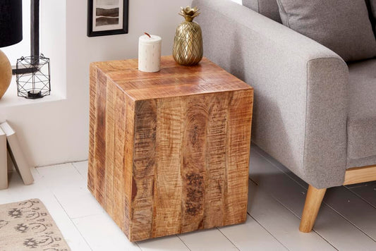 Invicta INTERIOR Solid design side table Factory 40cm mango wood flamed on casters stool wood stool