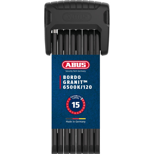 ABUS folding lock Bordo Granit 6500K with SH lock holder - bike lock with XPlus cylinder for high manipulation protection - ABUS security level 15 - length 120 cm, black.