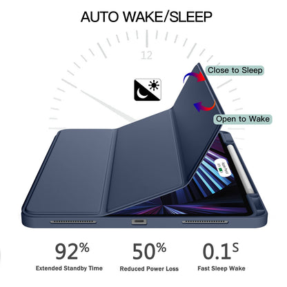 Vobafe case compatible with iPad Pro 12.9 6/5/4/3 generation, TPU flexible back with pencil holder for iPad Pro 12.9 2022/2021/2020/2018, supports Pencil 2 charging, blue gray.