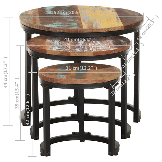vidaXL Side Table 3-Piece Set Industrial Style Coffee Table Set Living Room Table Tea Table Table Recycled Solid Wood.