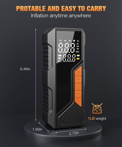 bedee Portable Electric Air Pump, Battery Air Pump, 12v Electric Bike Pump with Digital Pressure Gauge, LED Light, 150 Psi Air Compressor for Car Bike Motorcycle