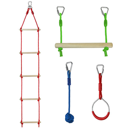 ALPIDEX Ninja Line Kids Slackline Obstacle Set includes rings, rope knots, swing, climbing ladder, expandable Warrior Course. 7-year warranty on materials*. Style: Fun.