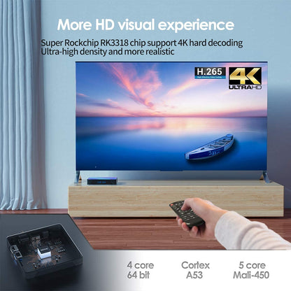 Android 11.0 TV Box, Android Box with 4GB RAM 32GB ROM RK3318 Quad-Core 64bit Cortex-A53 2.4GHz/5GHz WiFi 100M LAN Ethernet 4K UHD Bluetooth 4.0