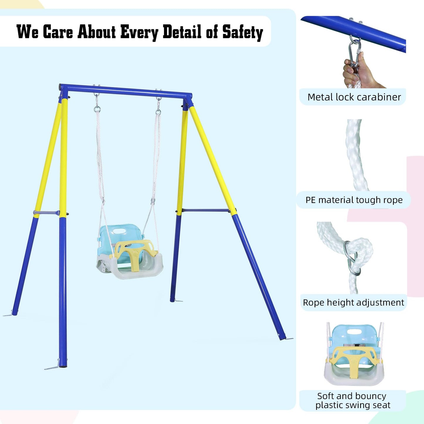 CCLIFE Baby swing with swing frame children's swing swing set outdoor and indoor adjustable from 2 years ZERRO
