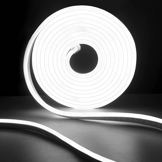 SUCIKORIO Neon Led Strip 50m, 230V Waterproof Fireproof IP65 Neon LED Strip White 6000K LEDs String Lights Outdoor 120 LED/M Flexible DIY Light Strip with Power Supply for Indoor Outdoor Decoration