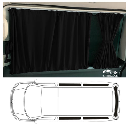 BREMER SEAT COVERS Custom Curtains Sunshades compatible with VW T5 T6 T6.1 Transporter Caravelle Long Wheelbase with Rear Hatch in Black Camping Accessories Motorhome Accessories Camper Curtains 718