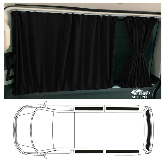 BREMER SEAT COVERS Custom Curtains Sunshades compatible with VW T5 T6 T6.1 Transporter Caravelle Long Wheelbase with Rear Hatch in Black Camping Accessories Motorhome Accessories Camper Curtains 718