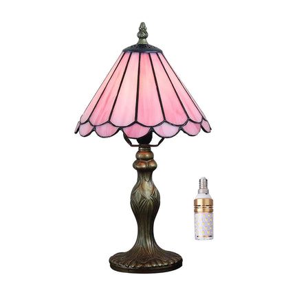 Kinbolas Tiffany Style 8 inch Table Lamp Pink Series Stained Glass Lamp Shades Small Bedside Lamp Reading Antique Desk Lamp Living Room Bedroom Office Vintage Art Deco Victorian