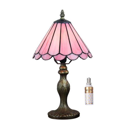 Kinbolas Tiffany Style 8 inch Table Lamp Pink Series Stained Glass Lamp Shades Small Bedside Lamp Reading Antique Desk Lamp Living Room Bedroom Office Vintage Art Deco Victorian