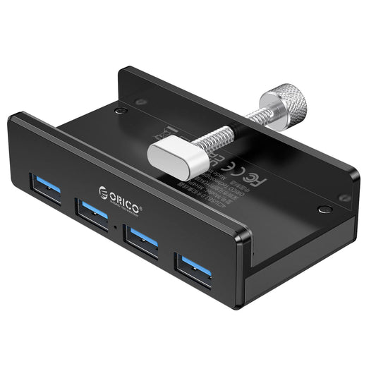 ORICO USB Hub Clip-Type, 4 Port USB 3.0 Hub 5 Gbps Super Speed Mini Aluminum Data Hub with 150cm Cable (A to A, Black) for Monitors, Desks (No Power Adapter) - Black