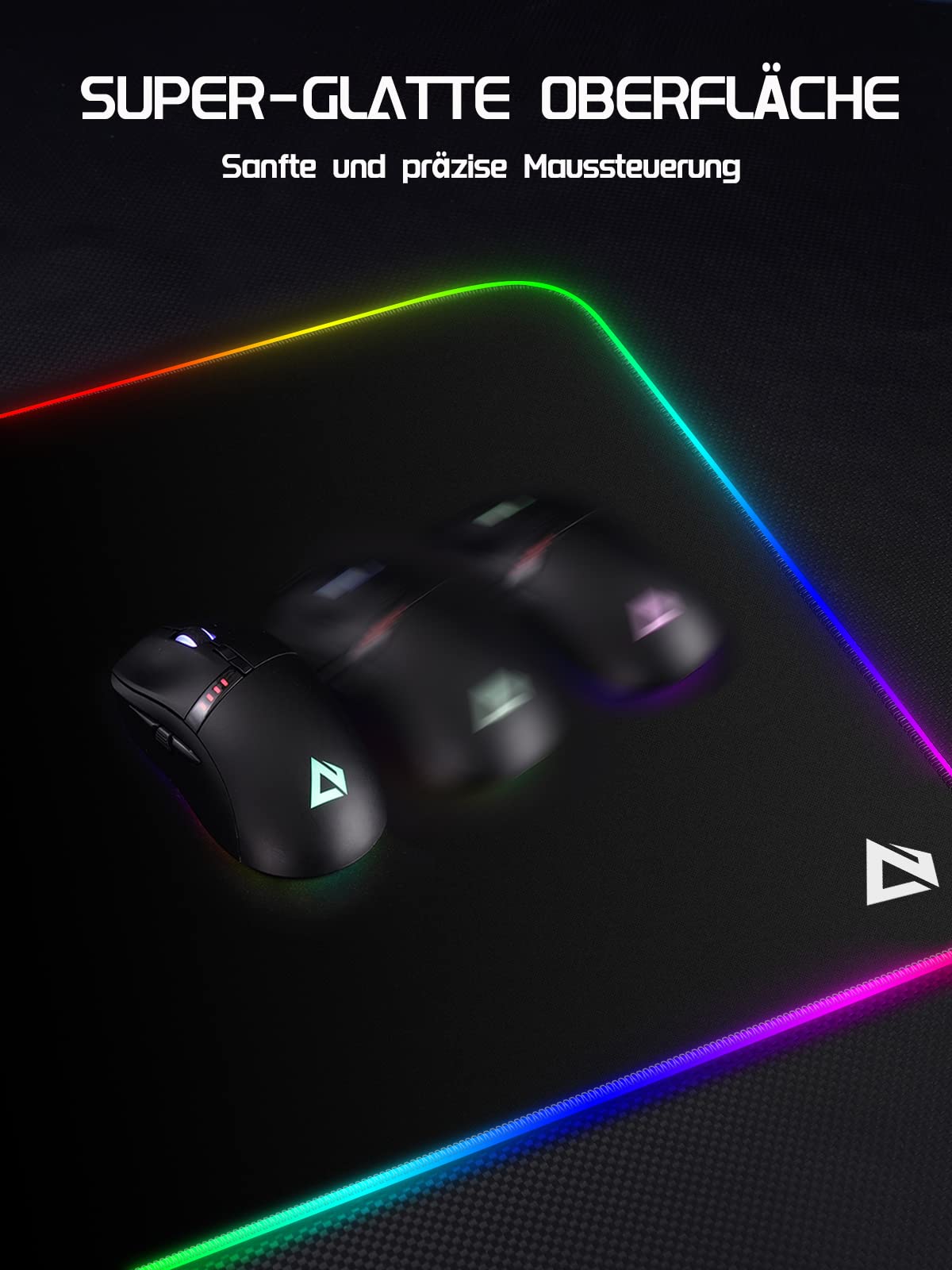 EASEMO Gaming Mousepad, RGB Mousepad, XXL large (900 x 400 x 4 mm) with 7 LED colors, 11 lighting modes, and waterproof fabric surface, non-slip rubber base for PC, laptop, keyboard