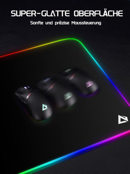 EASEMO Gaming Mousepad, RGB Mousepad, XXL large (900 x 400 x 4 mm) with 7 LED colors, 11 lighting modes, and waterproof fabric surface, non-slip rubber base for PC, laptop, keyboard